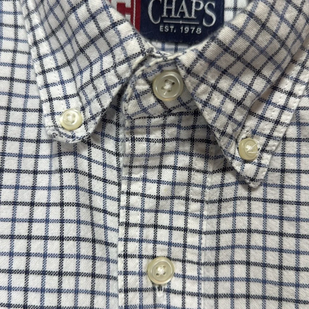 Chaps Shirts Men's White and Blue Plaid Long Sleeve Button Down Size L - Picture 9 of 14